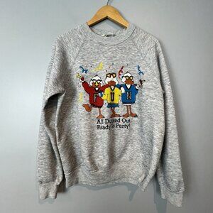 Vtg 80s Gray Sweatshirt Size Large All Ducked Out and Ready to Party Cartoon